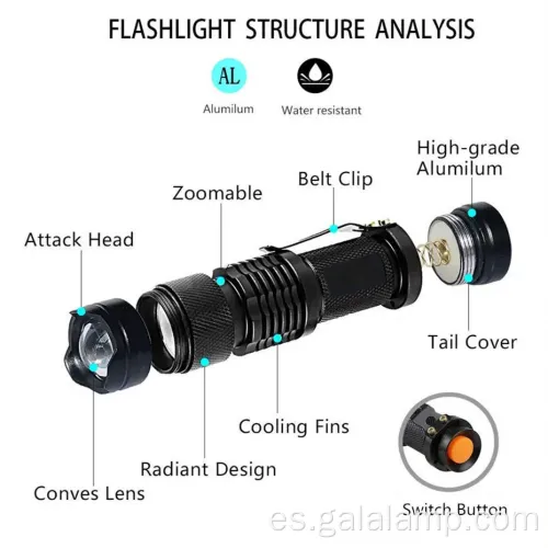 Antorcha de linterna LED con función de luz negra UV